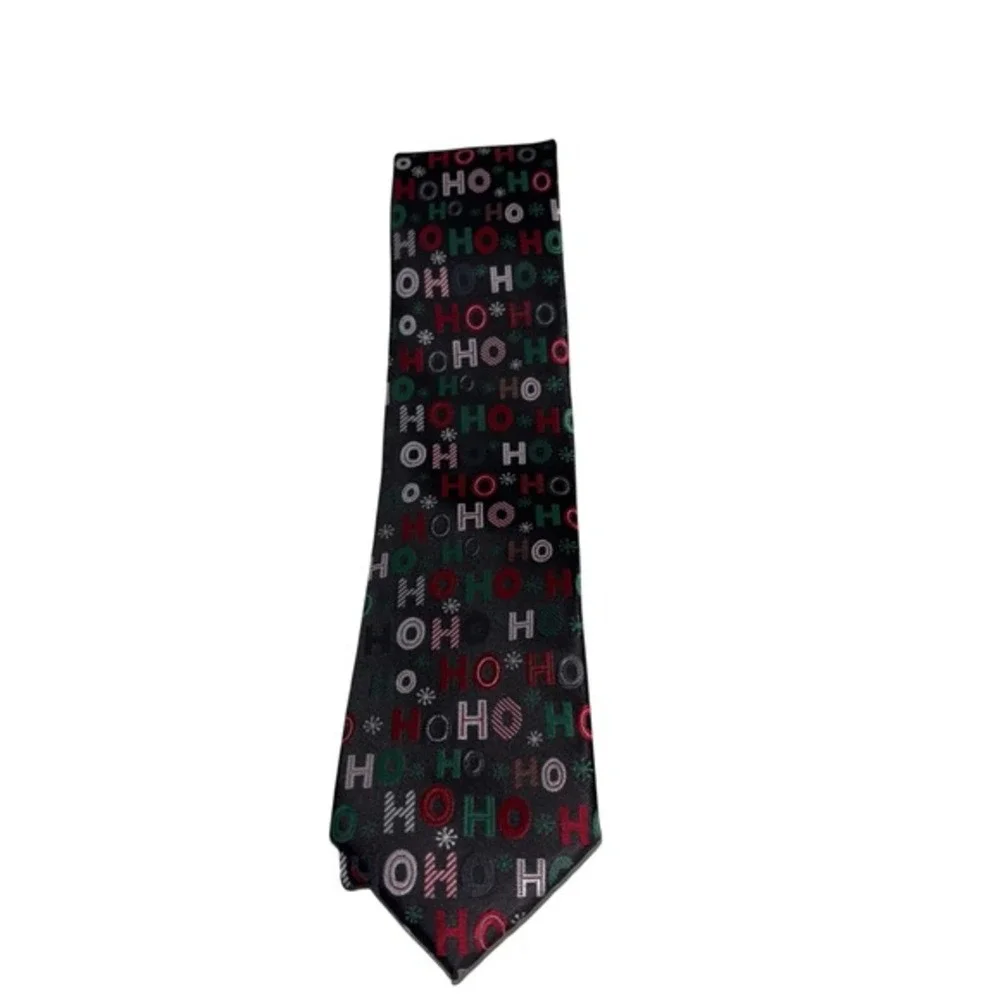 Holiday Traditions Hallmark‎ Mens Christmas Tie Black Ho Ho Ho Microfiber